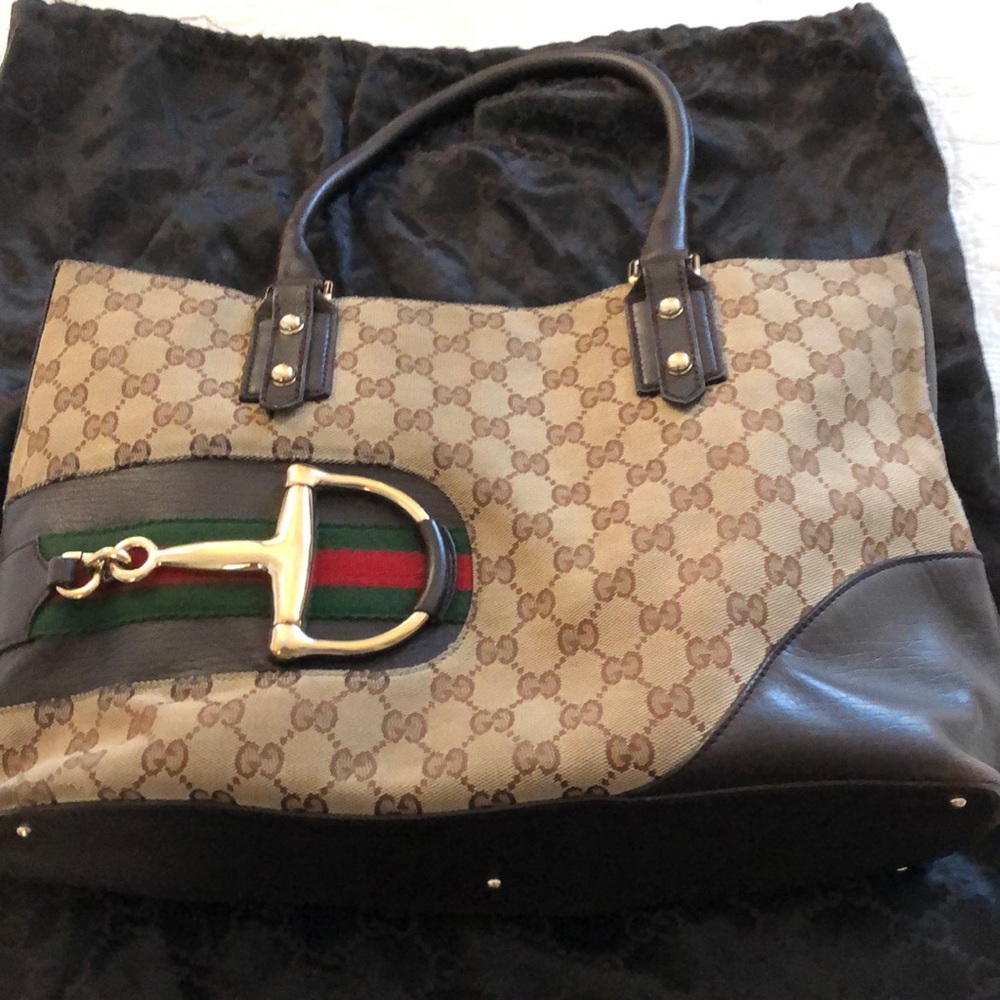 Gucci Tote Shoulder Bag in Brown Canvas